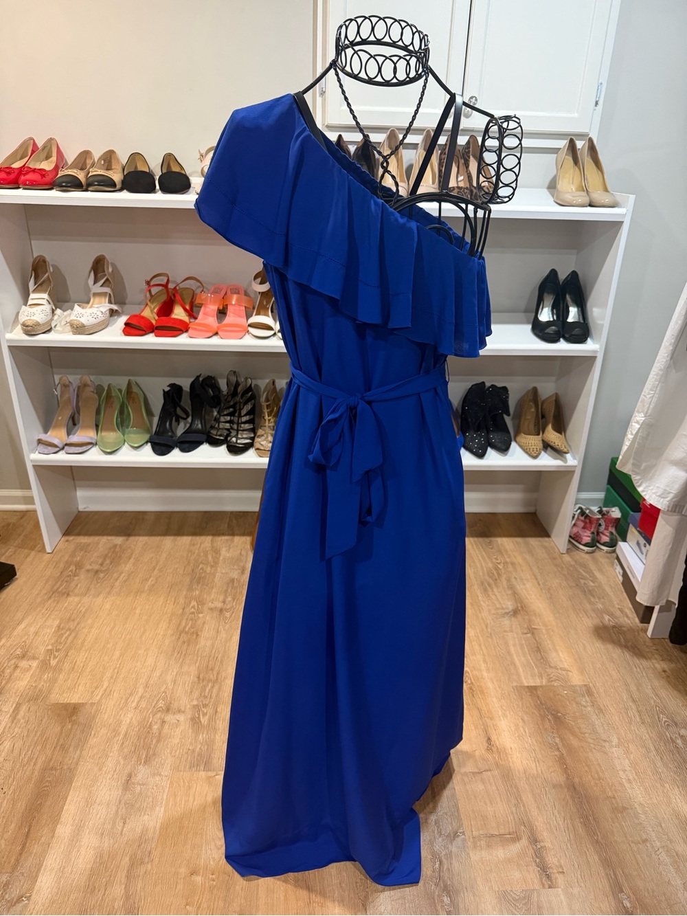 Banana Republic One-Shoulder Royal Blue Ruffle Maxi Dress